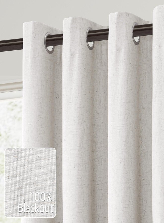 Nanspring Linen Black Out Curtains 84 Inch Long for Living Room Grommet Neutral Cream Blackout Curtain Burlap Textured Thermal Insulated Energy Saving Block Out Curtains for Bedroom Windows, Natural 52Wx84L - Image 1
